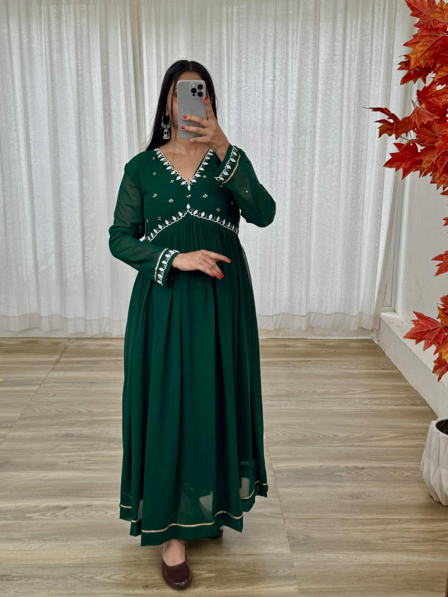 New Party Wear Look Faux Georgette Green Color Gown With Dupatta