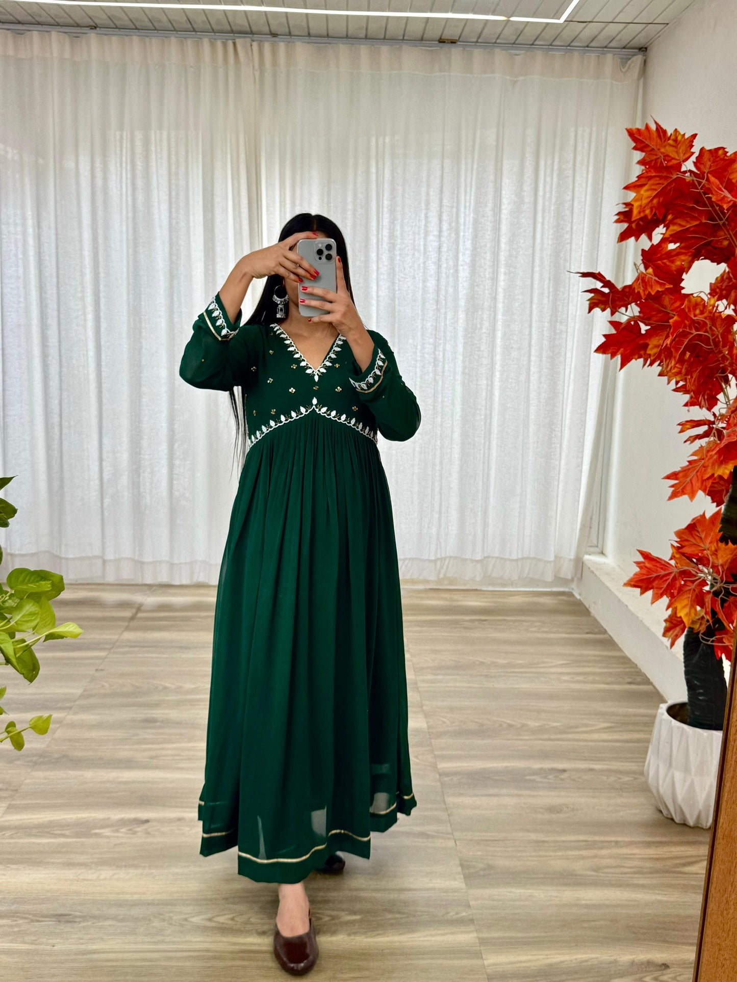 New Party Wear Look Faux Georgette Green Color Gown With Dupatta