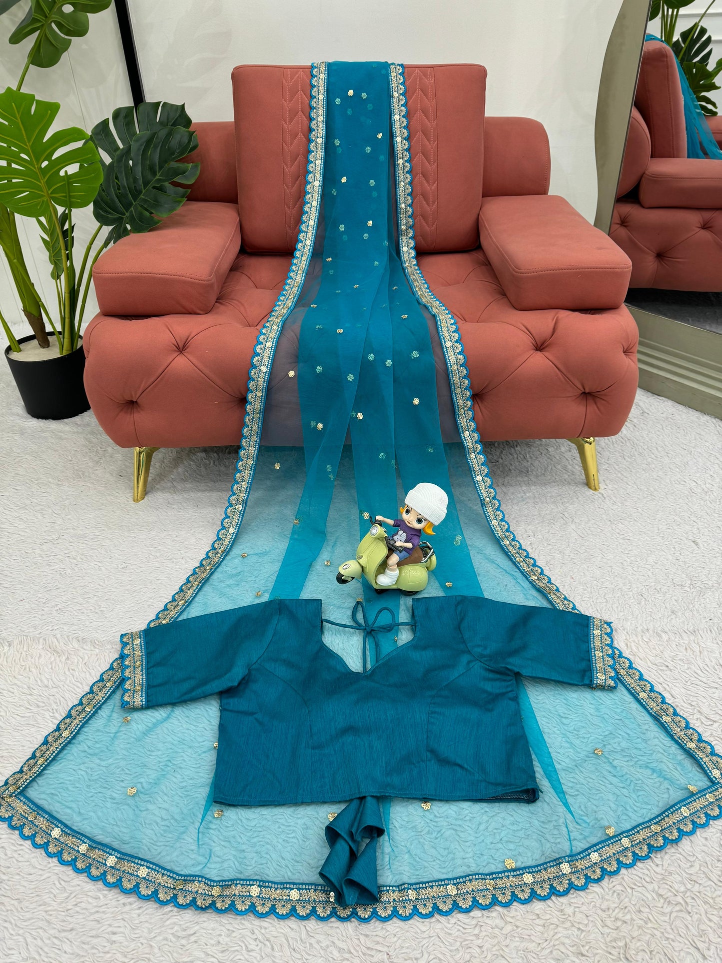 Party Wear Sky Blue Color Soft Net Codding With Sequence Work Designer Saree
