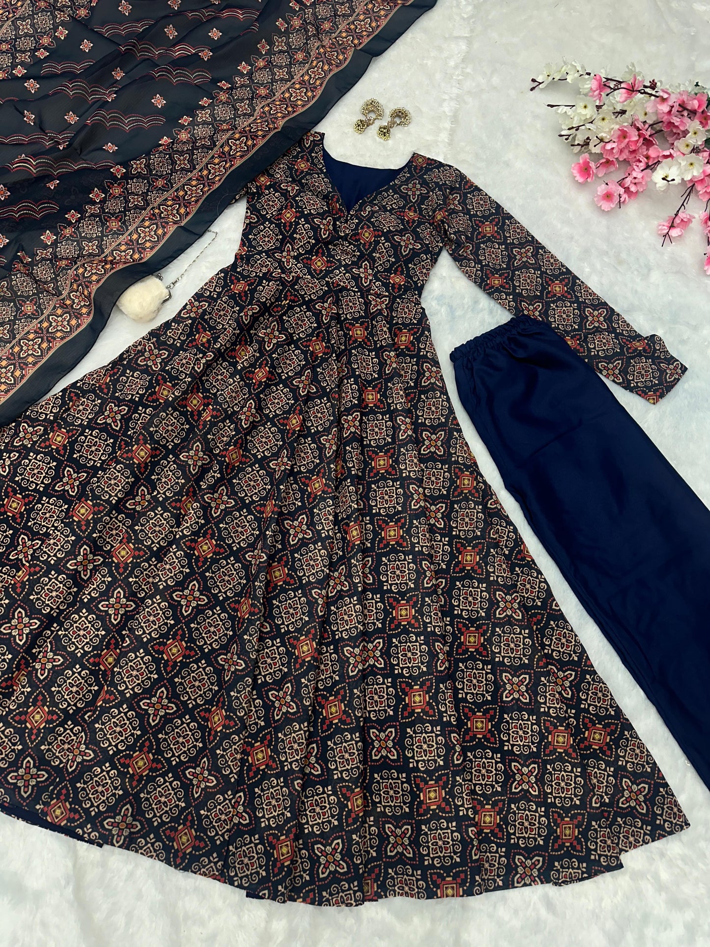 Wedding Wear Black Color Pure Soft Cotton Printed Anarkali Palazzo Suit