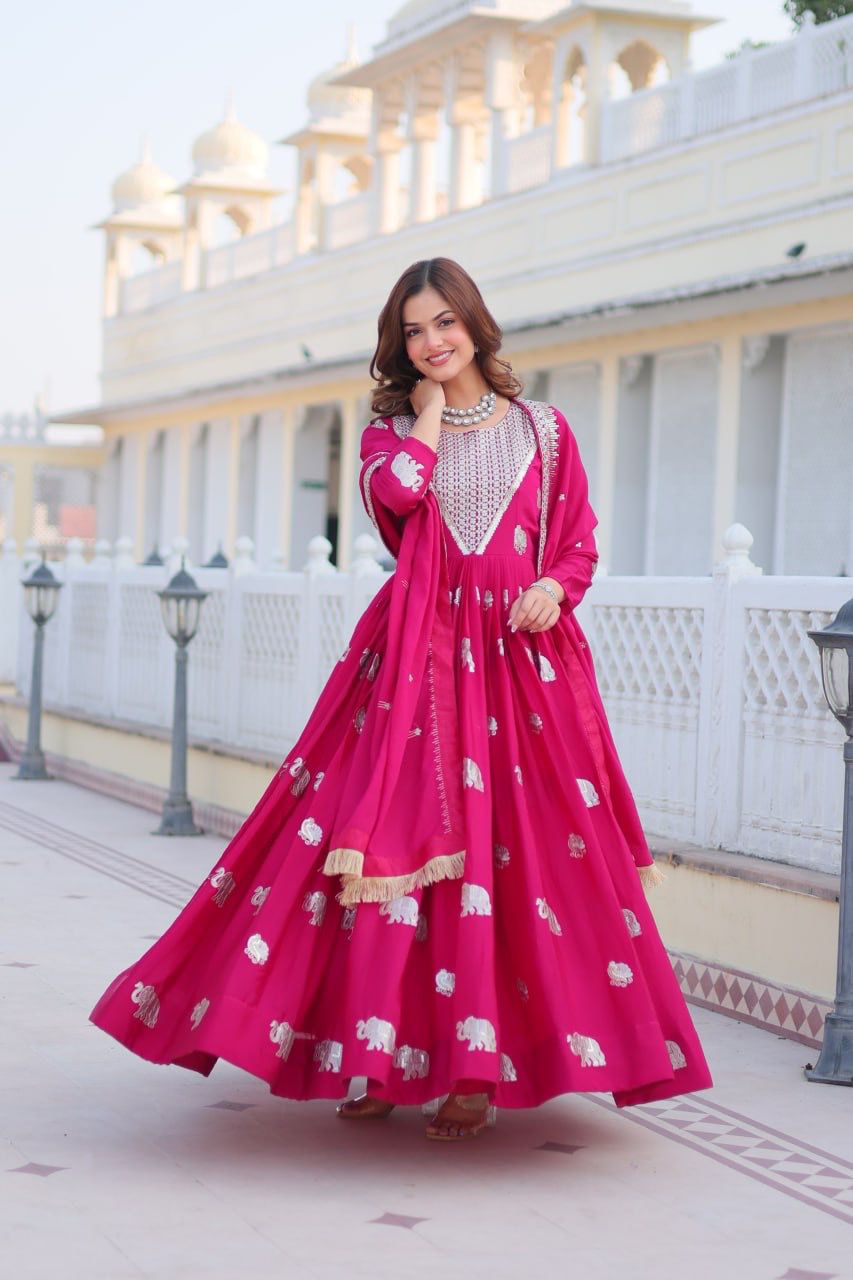 Ceremony Wear Pink Color Faux Georgette Heavy 3mm Sequence Embroidery Work Designer Gown