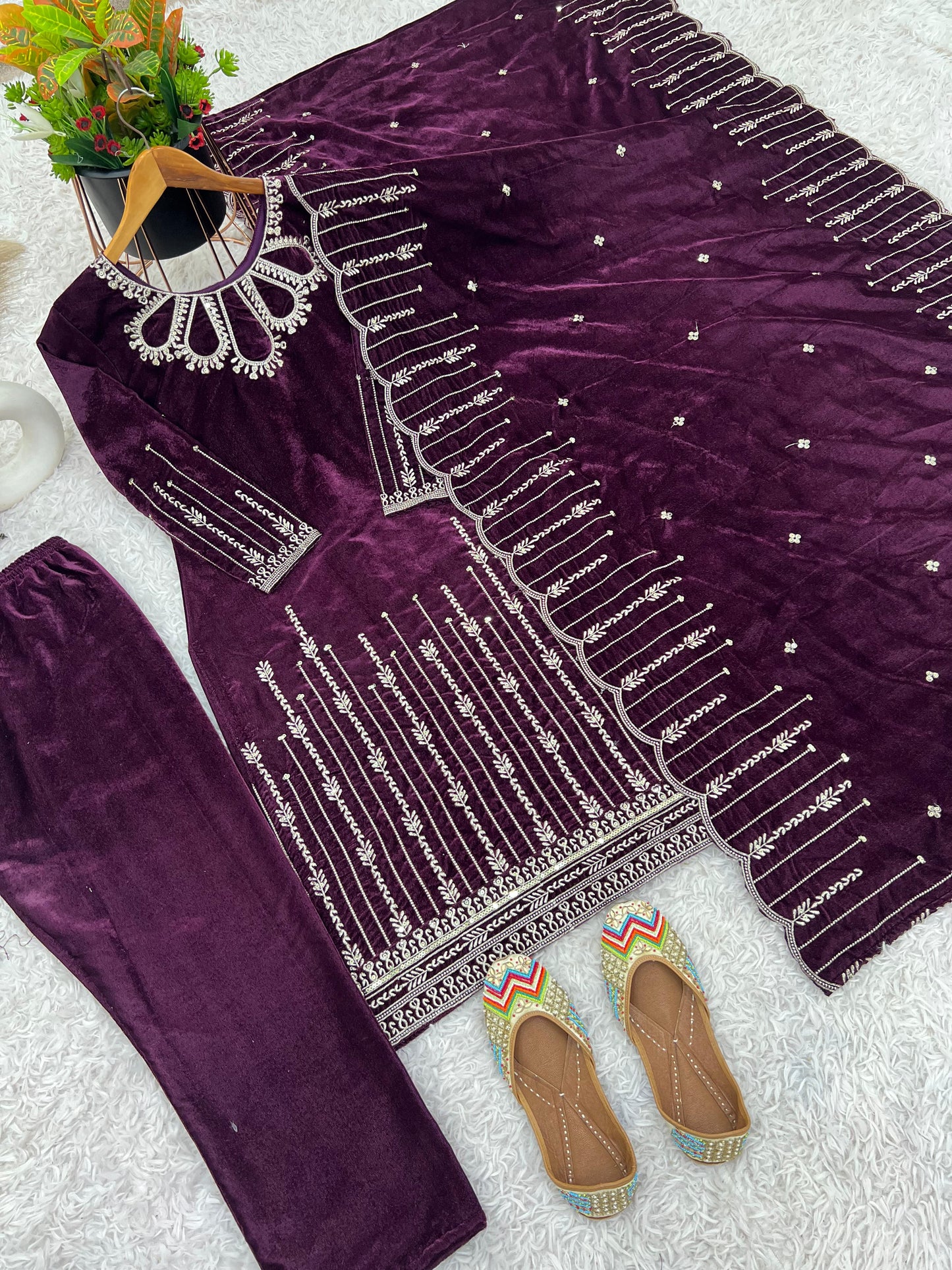 Stylish Wine Color Heavy Viscose Velvet With Heavy Embroidery Sequence Work Designer Salwar Suit