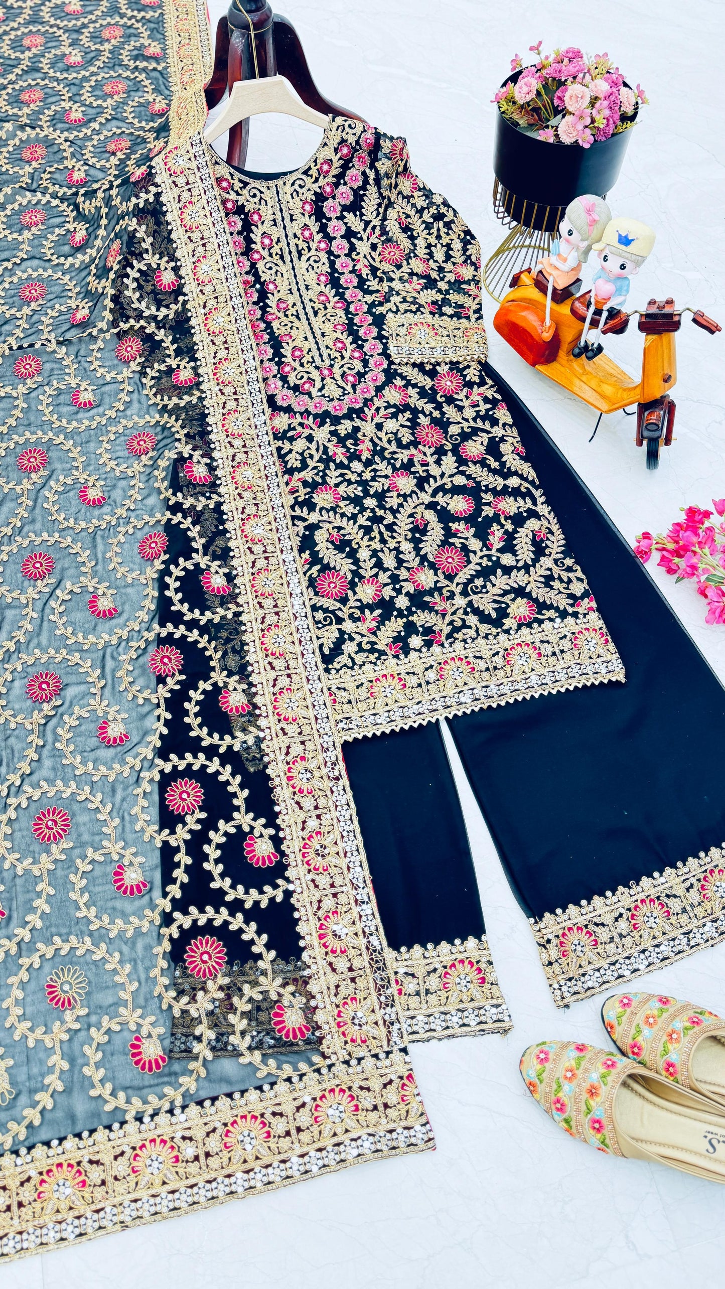 Party Wear Navy Blue Color Faux Georgette And Embroidery Codding Sequence Work Salwar Suit