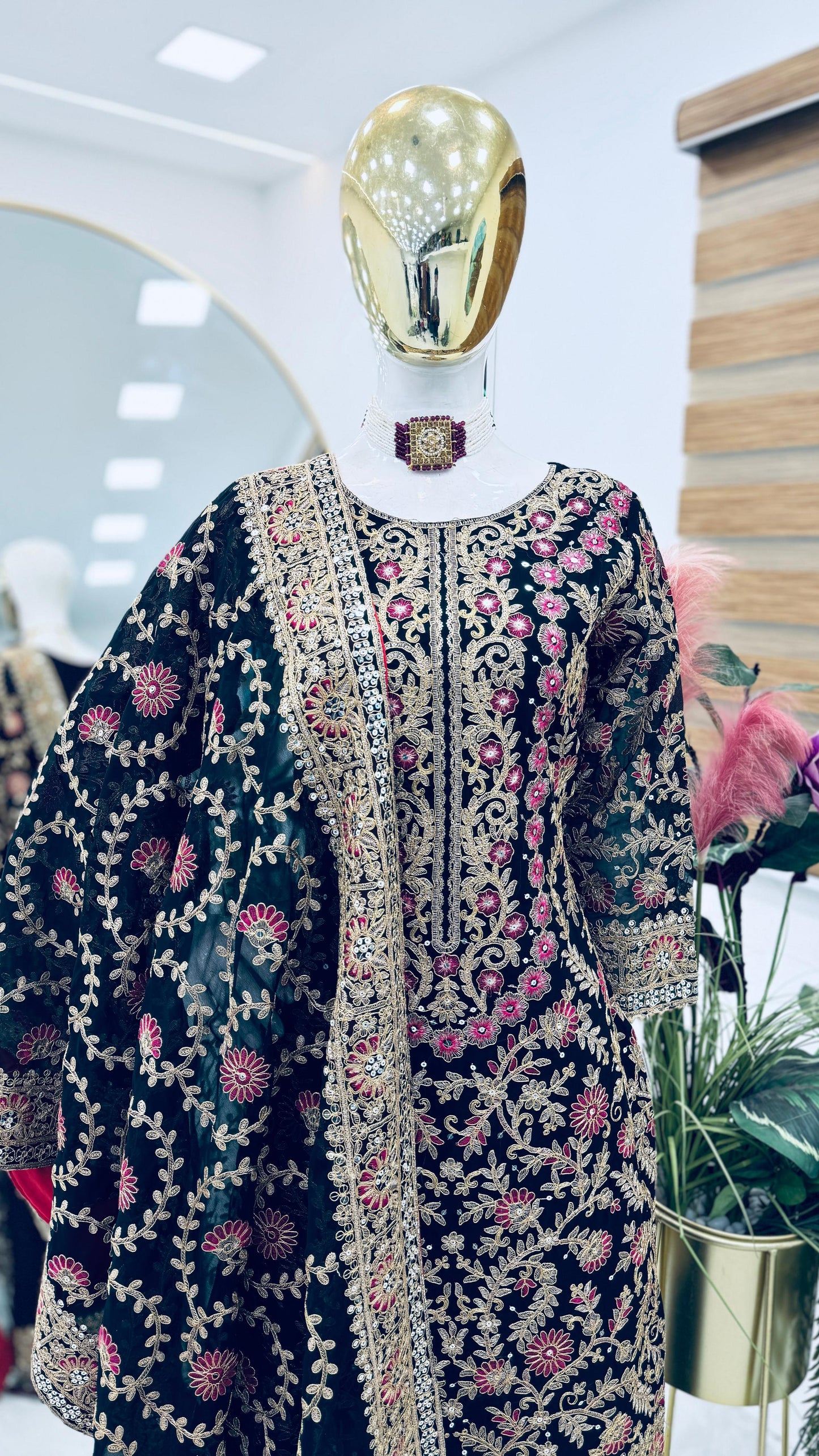 Party Wear Navy Blue Color Faux Georgette And Embroidery Codding Sequence Work Salwar Suit