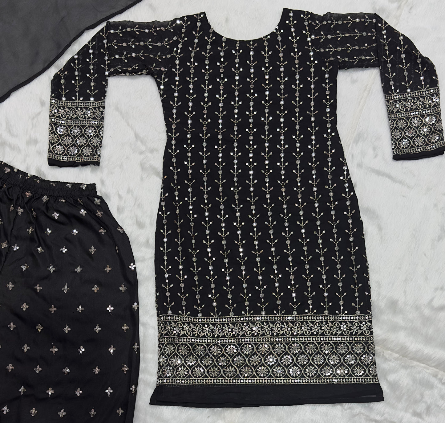Stunning Black Color Faux Blooming Fabric With 5mm Sequins Embroidery Work Beautiful Salwar Suit