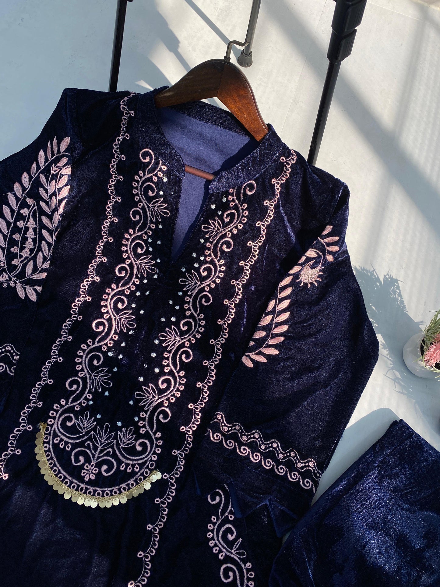 Fabulous Navy Blue Color Velvet With Embroidery Work Beautiful Velvet Salwar Suit