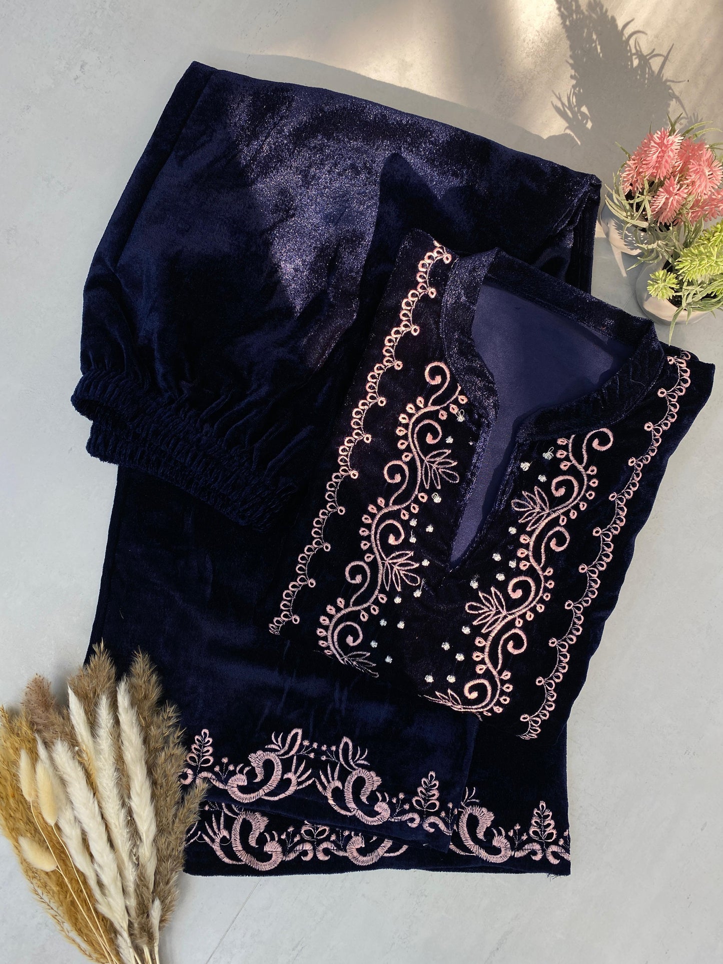 Fabulous Navy Blue Color Velvet With Embroidery Work Beautiful Velvet Salwar Suit