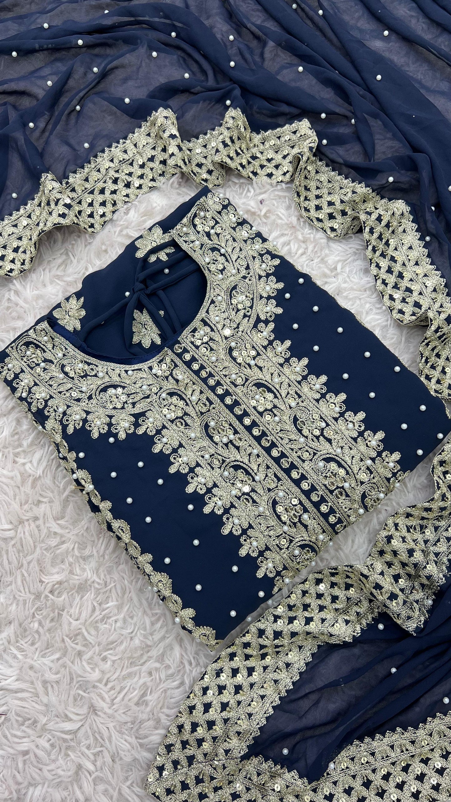 Reception Wear Navy Blue Color Faux Georgette With Heavy Embroidery Sequence Work Designer Salwar Suit
