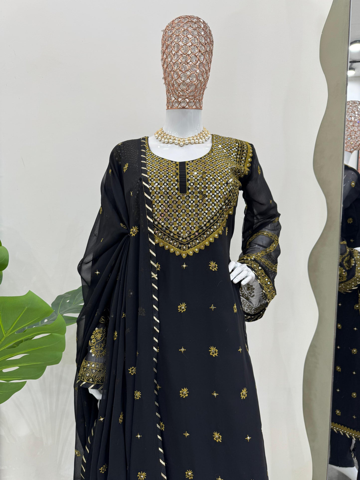 Stunning Black Color Faux Georgette And Thread With Sequence Work Beautiful Salwar Suit