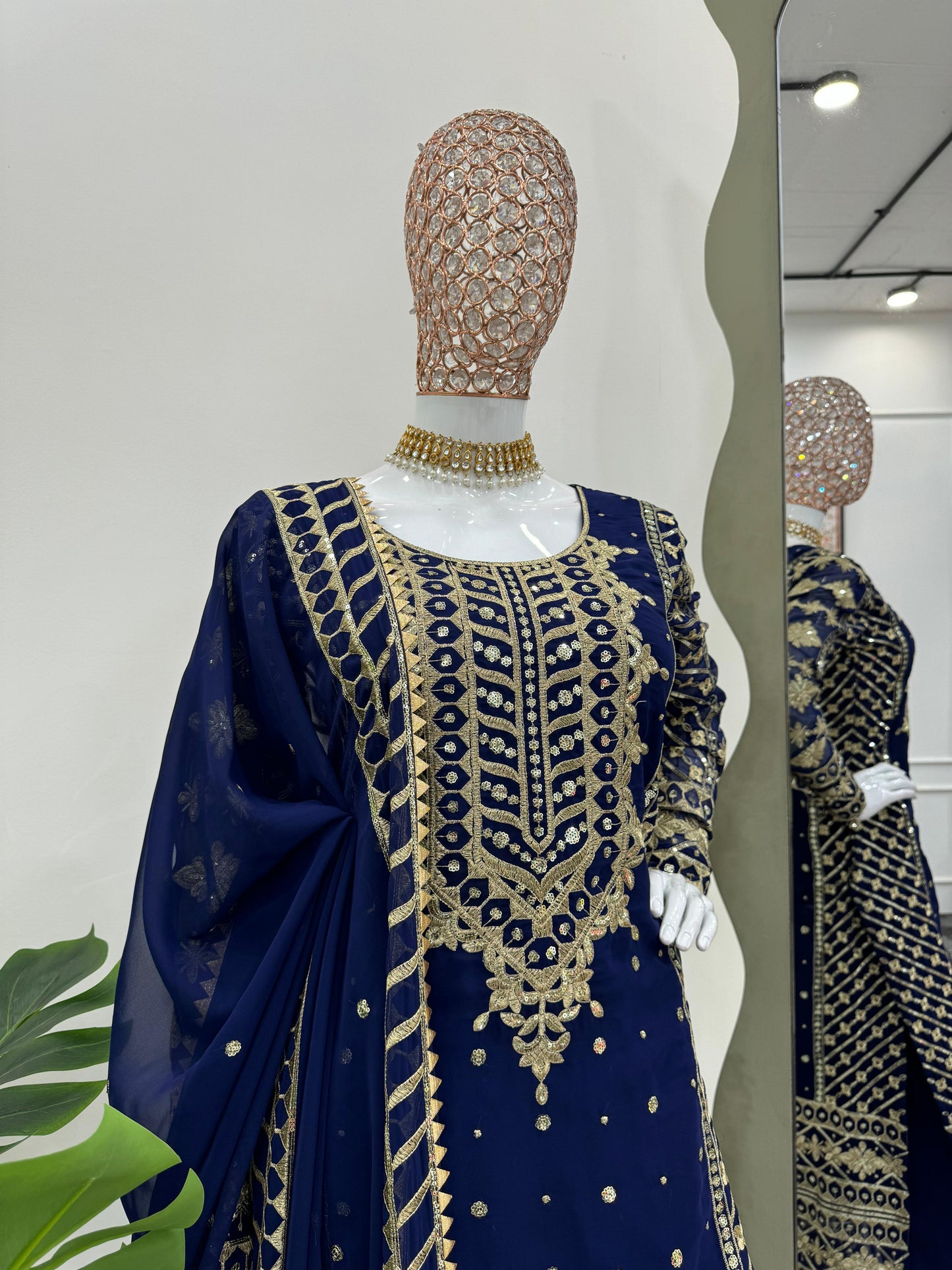 Ceremony Wear Navy Blue Color Faux Georgette And Thread With Sequence Work Designer Salwar Suit
