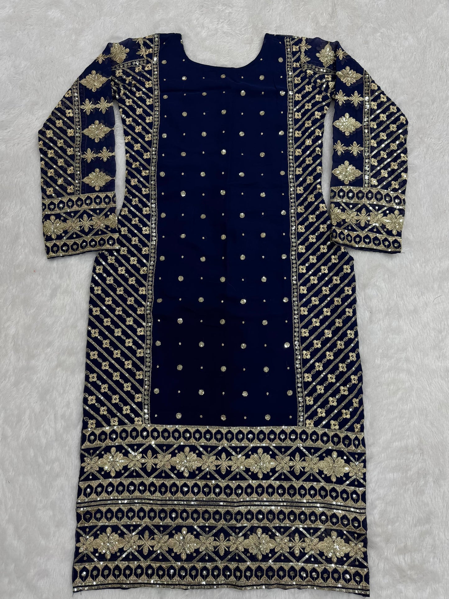 Ceremony Wear Navy Blue Color Faux Georgette And Thread With Sequence Work Designer Salwar Suit