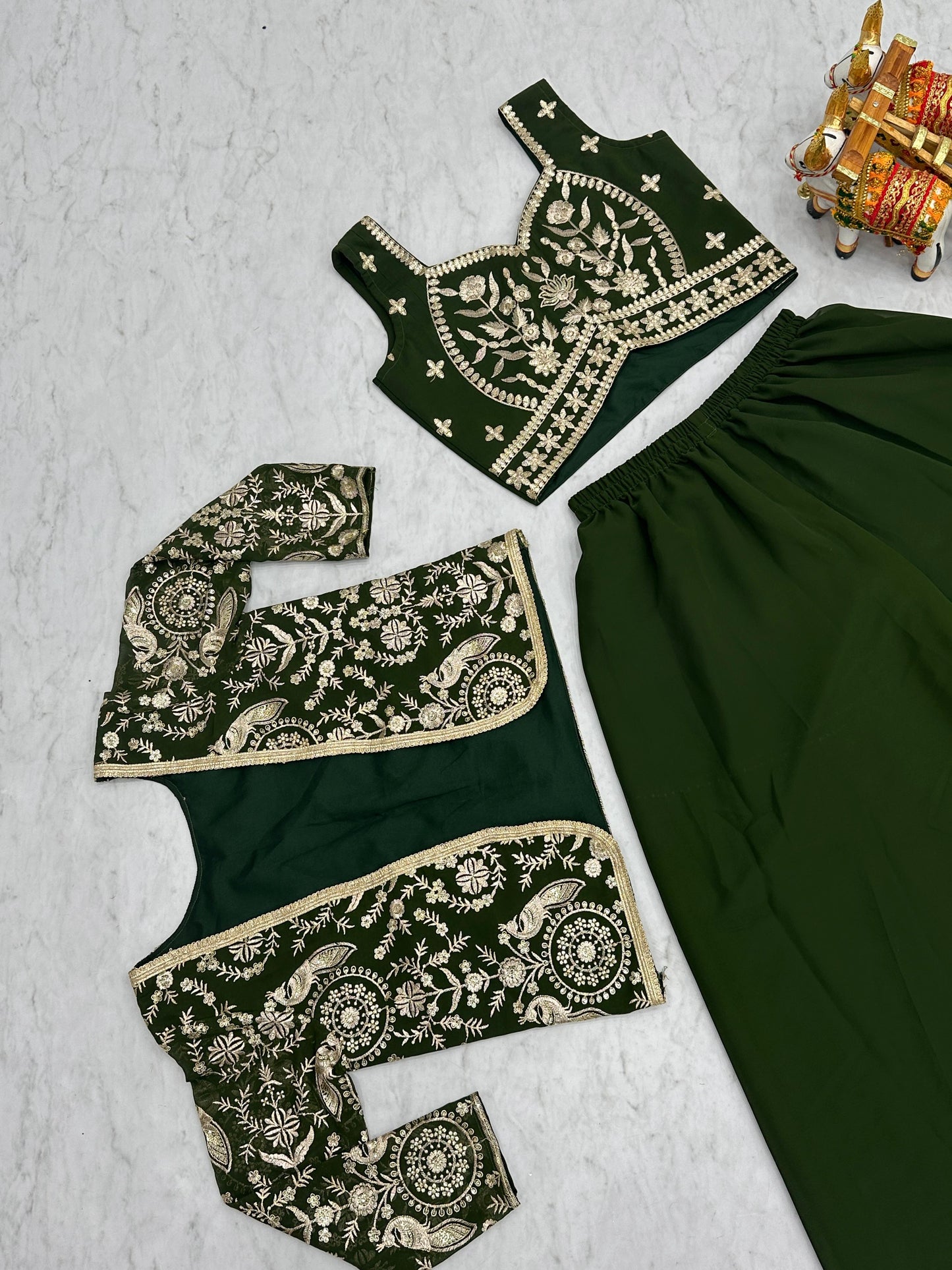 Bollywood Wear Green Color Heavy Faux Georgette With Heavy Embroidery Work Koti With Choli Palazzo Suit