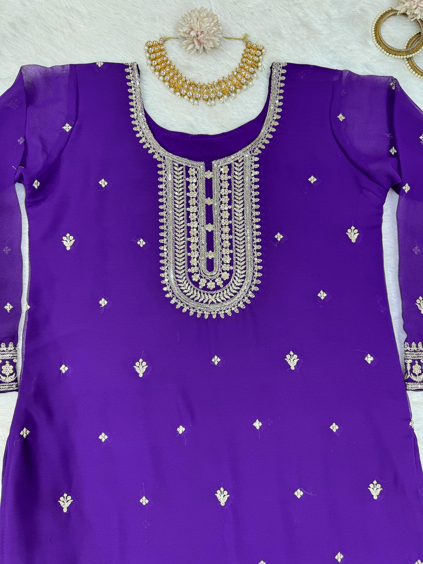 Mesmerizing Purple Color Faux Georgette And Thread With Sequence Designer Salwar Suit