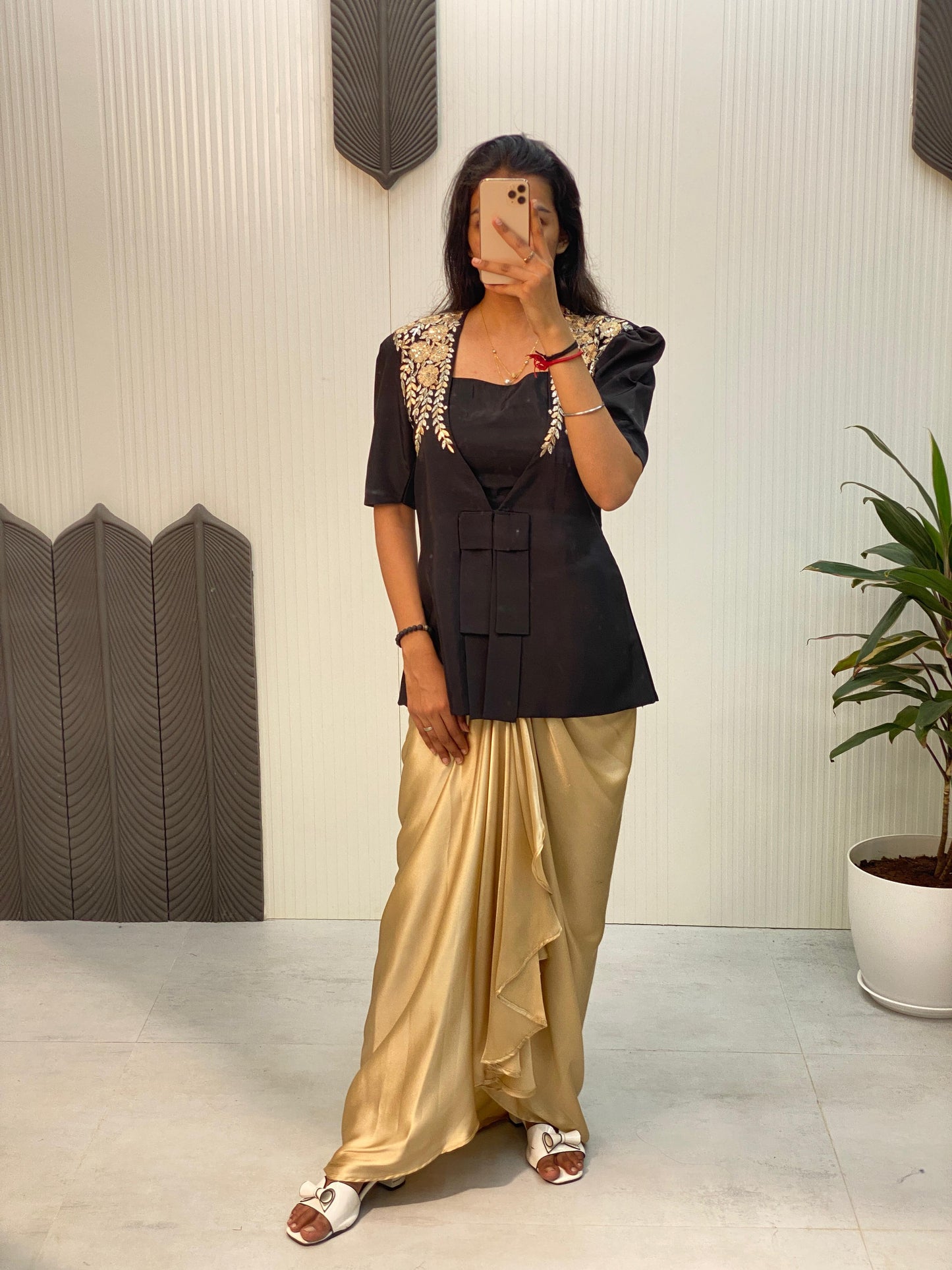 Beautiful Designer Black Color French Crape With With Sequence Embroidered Blazer