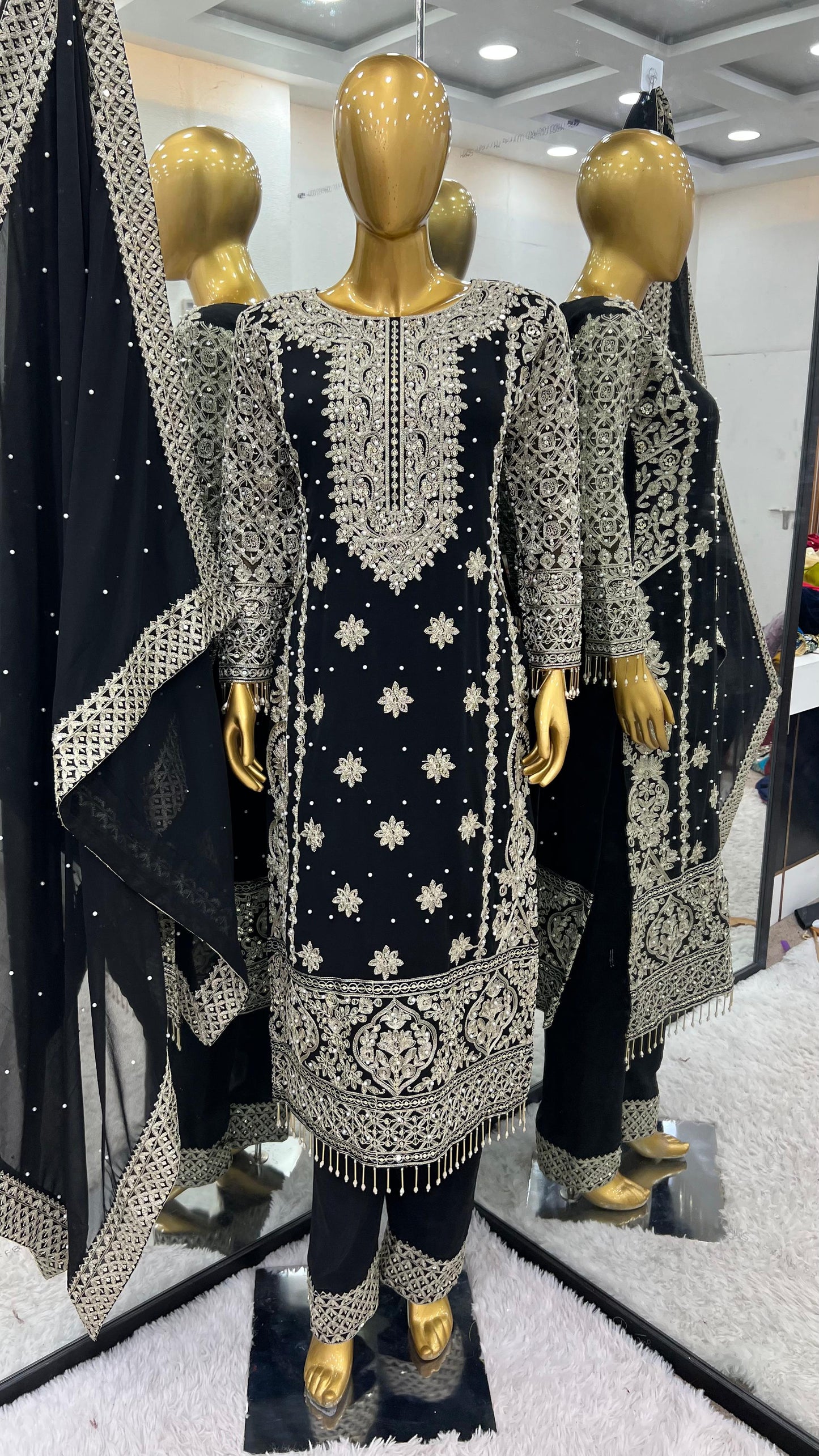 Engagement Wear Black Color Faux Georgette With Heavy Embroidery Sequence Work Designer Salwar Suit