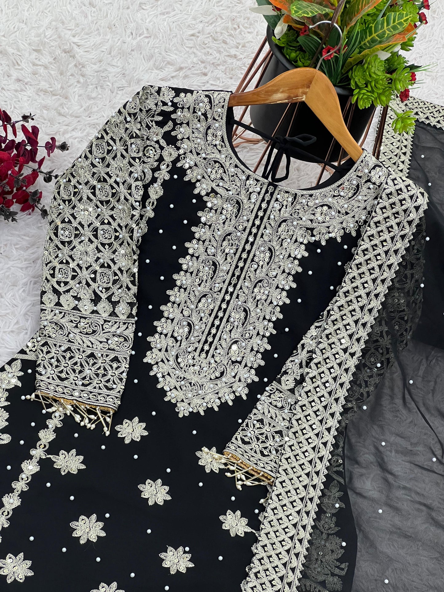 Engagement Wear Black Color Faux Georgette With Heavy Embroidery Sequence Work Designer Salwar Suit