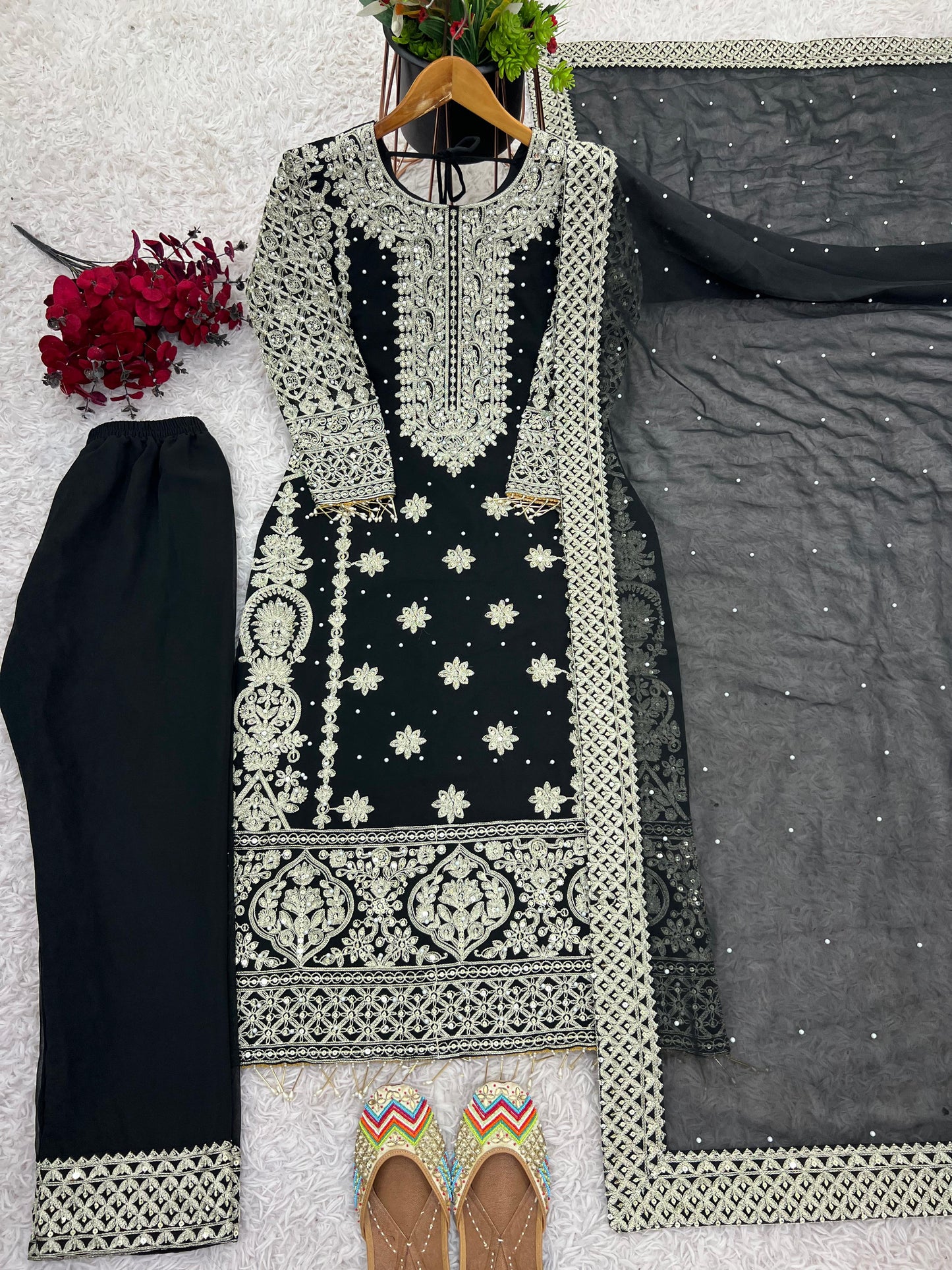Engagement Wear Black Color Faux Georgette With Heavy Embroidery Sequence Work Designer Salwar Suit
