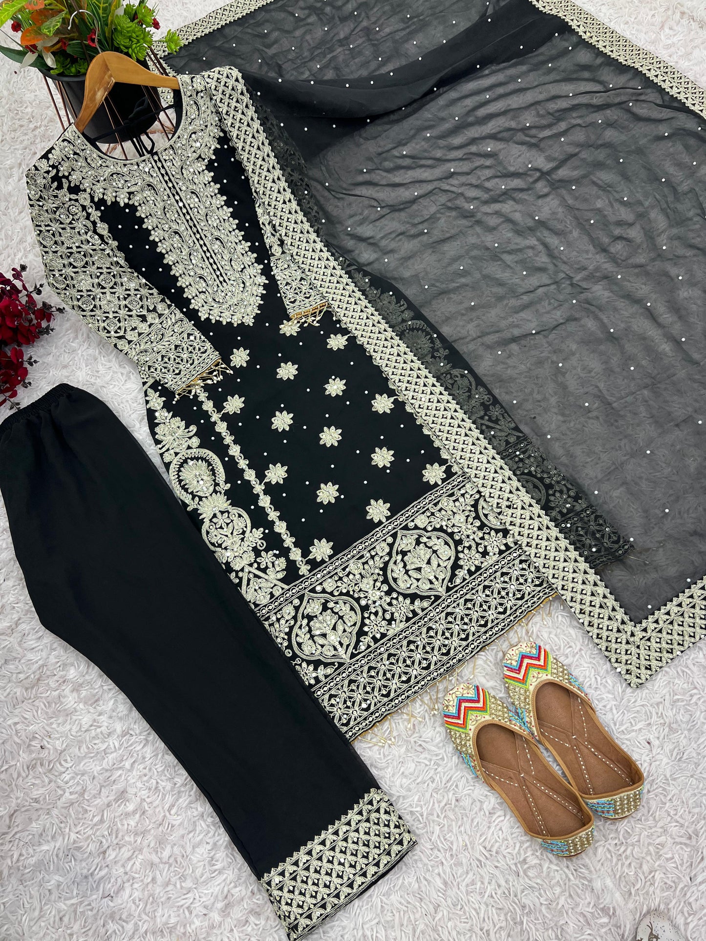 Engagement Wear Black Color Faux Georgette With Heavy Embroidery Sequence Work Designer Salwar Suit