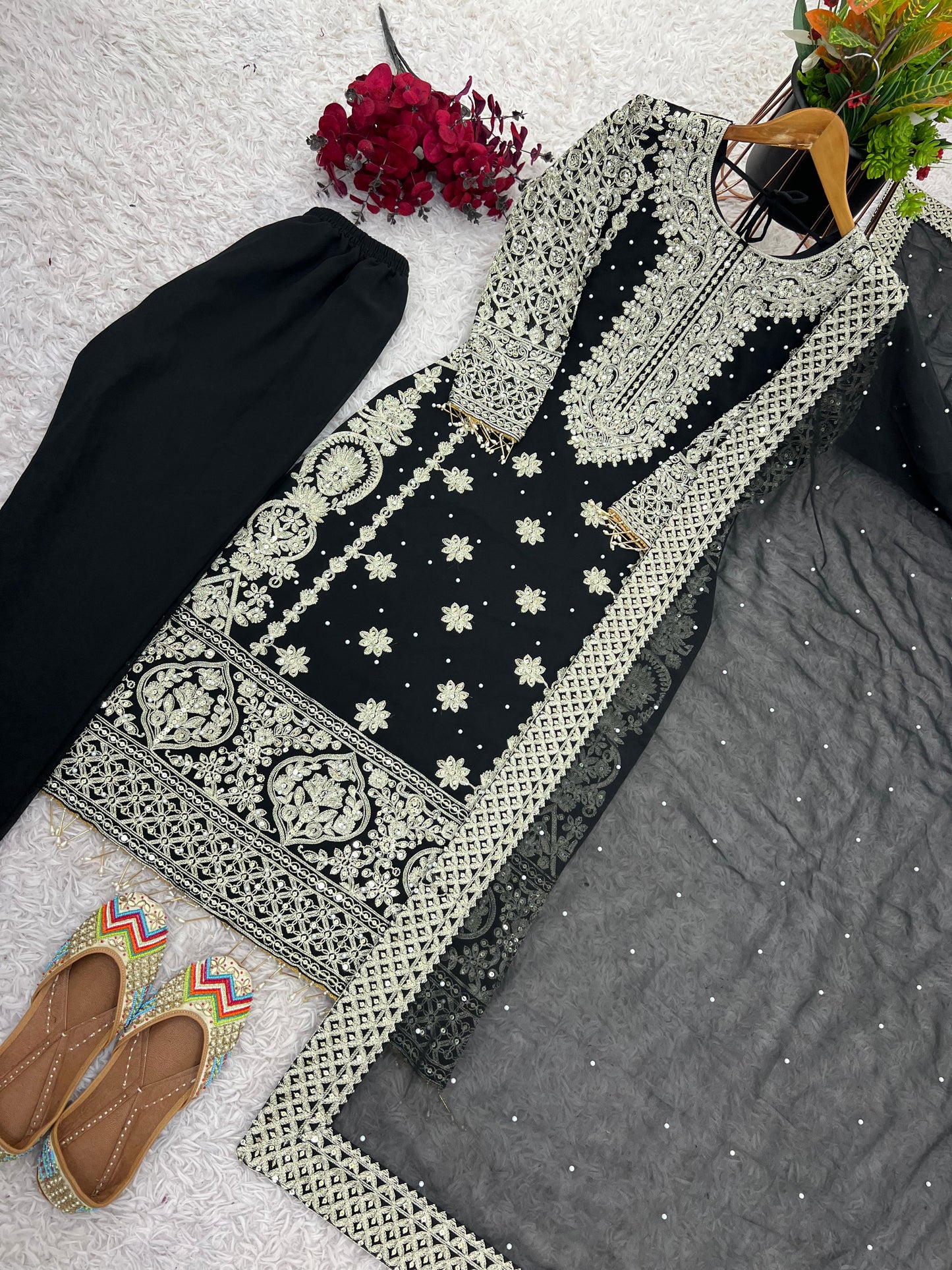 Engagement Wear Black Color Faux Georgette With Heavy Embroidery Sequence Work Designer Salwar Suit