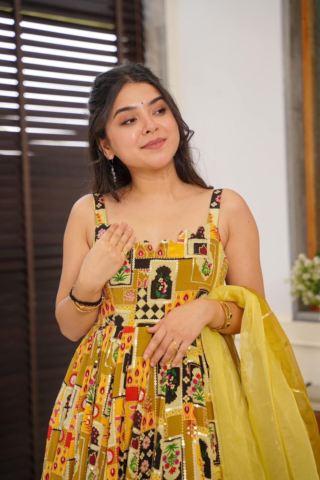 Haldi Ceremony Yellow Color Pure Jimmy Organza Silk Digital Printed Padded Designer Gown