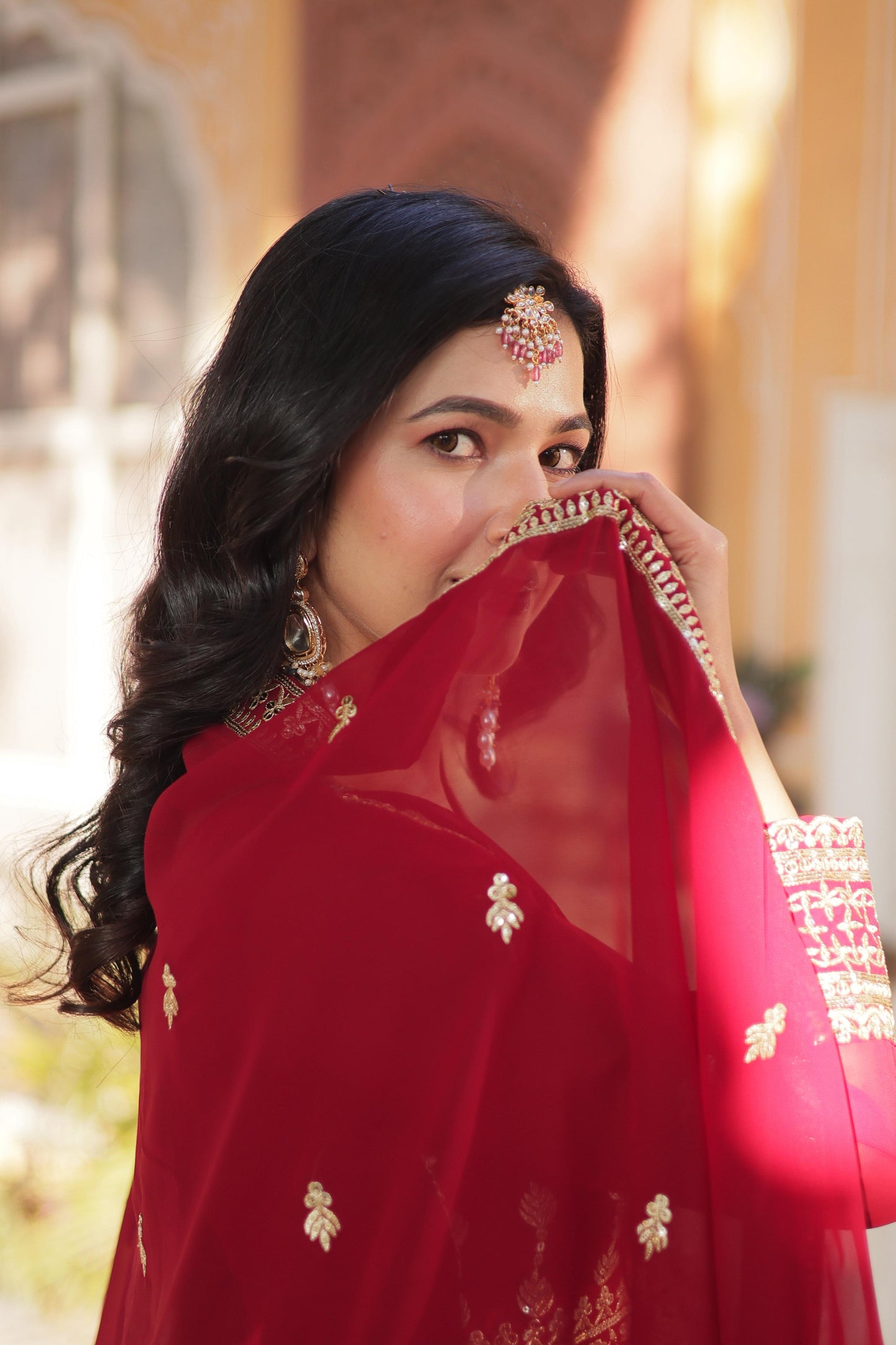 Fabulous Red Color Faux Blooming With Embroidery Zari Sequins Work Designer Gown
