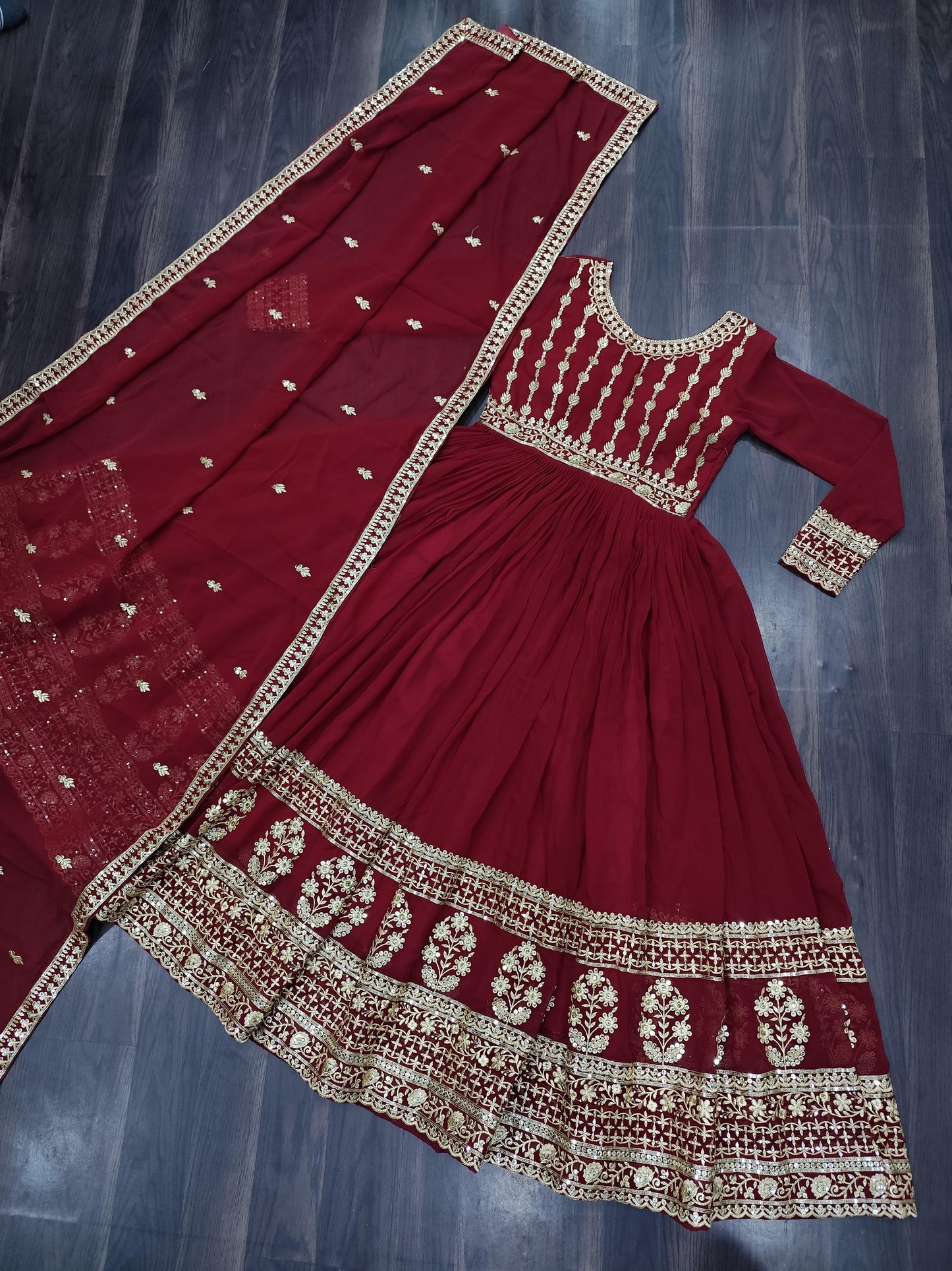 Fabulous Red Color Faux Blooming With Embroidery Zari Sequins Work Designer Gown