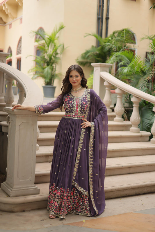 Exclusive  Purple Color Faux Georgette With Rich Sequins Embroidered Work Kurti With Sharara