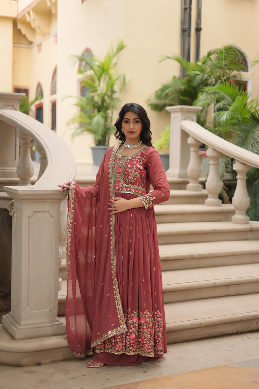 Exclusive Peach Color Faux Georgette With Rich Sequins Embroidered Work Kurti With Sharara