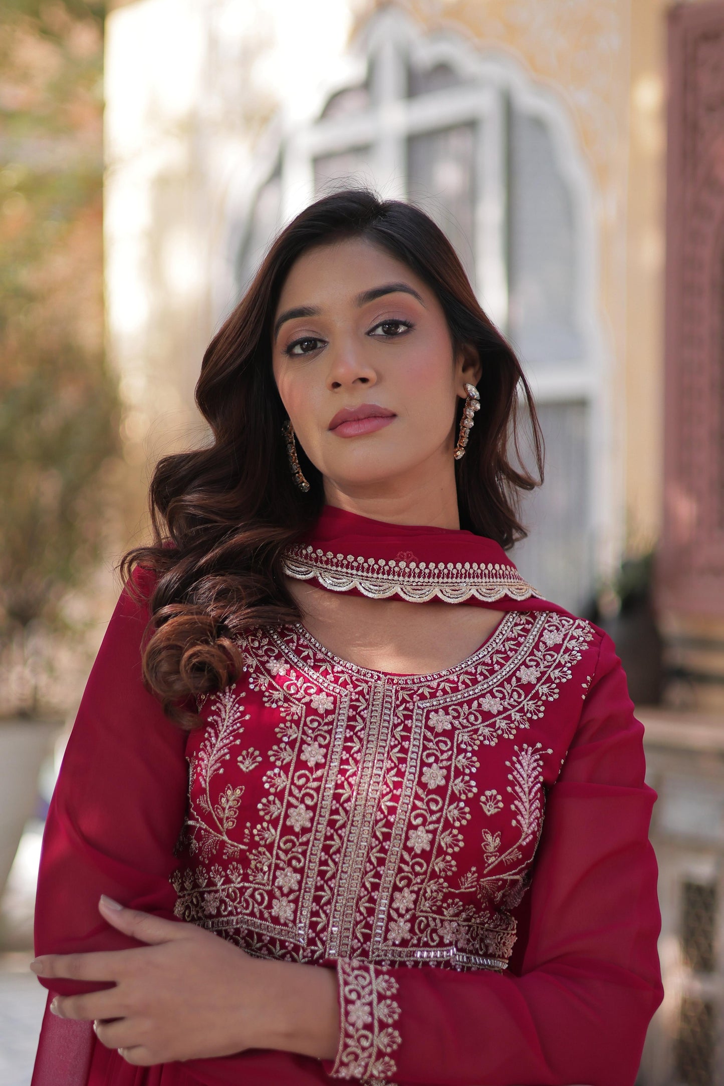 Stunning Pink Color Faux Blooming Georgette With Attractive Embroidered Pearl Work Designer Gown
