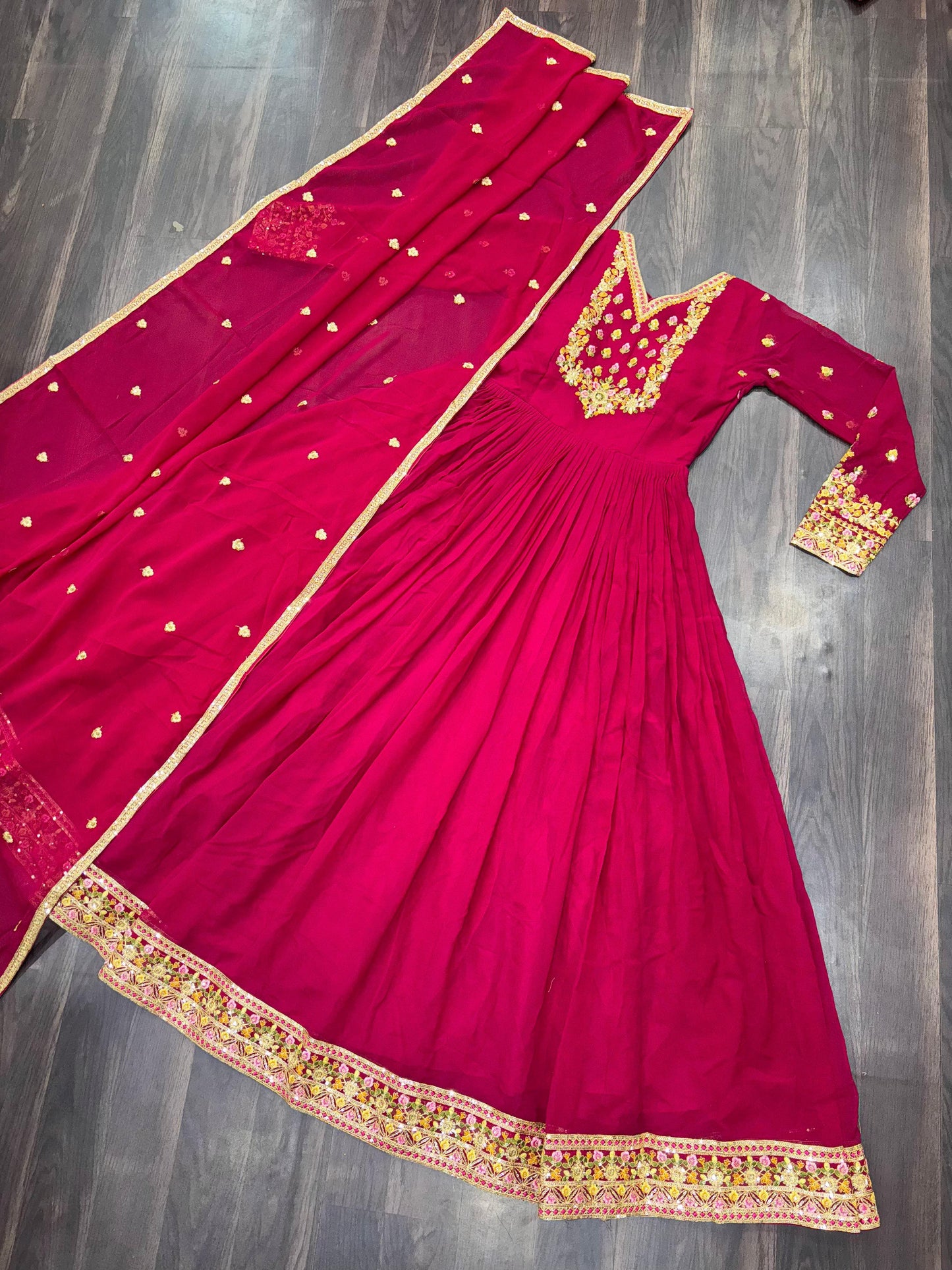 Attractive Pink Color Faux Blooming Georgette With Rich Sequins Embroidered Work Designer Gown