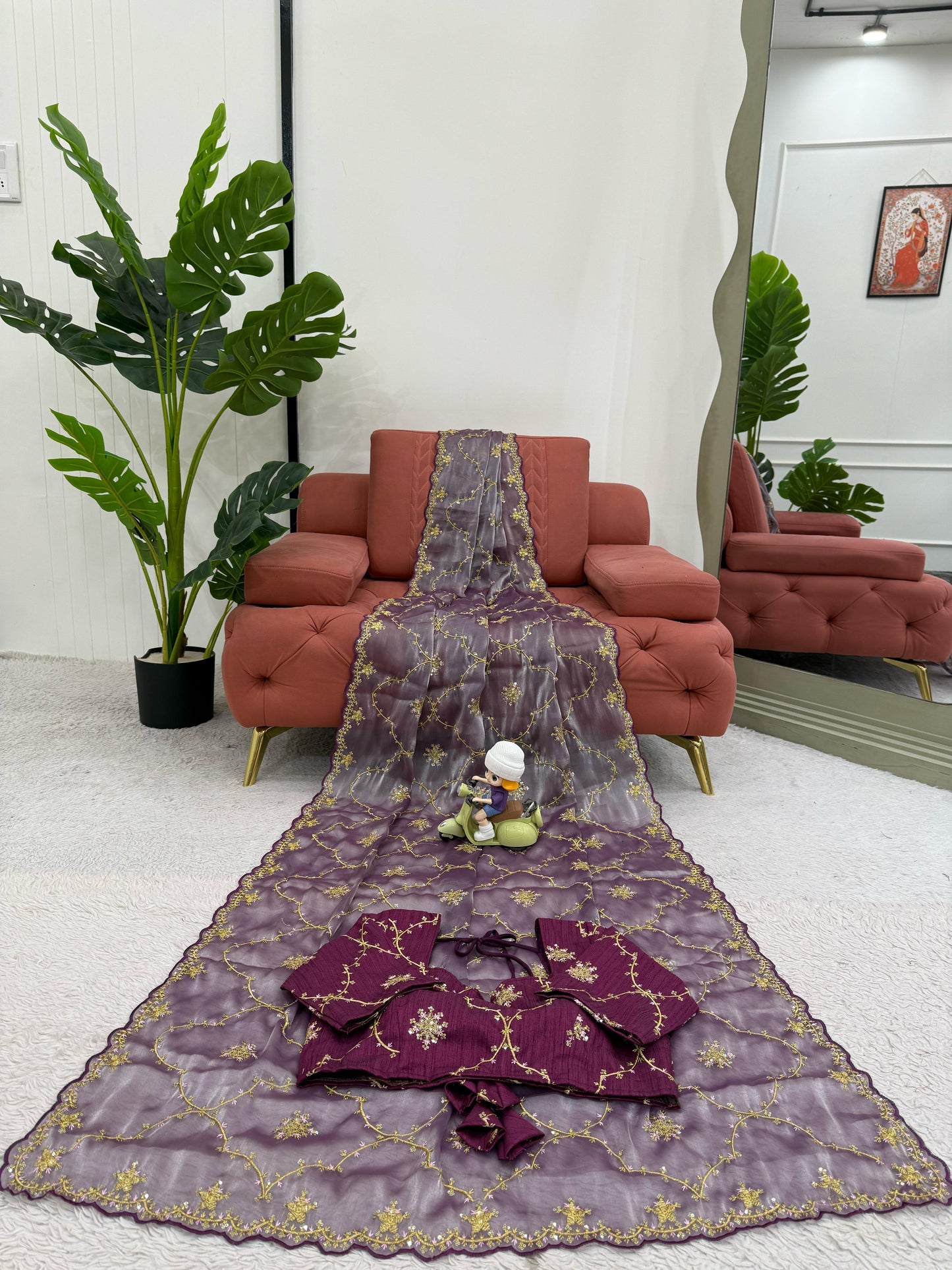 Function Wear Purple Color Heavy Jimmy Chu And Thread With Sequence Work Saree
