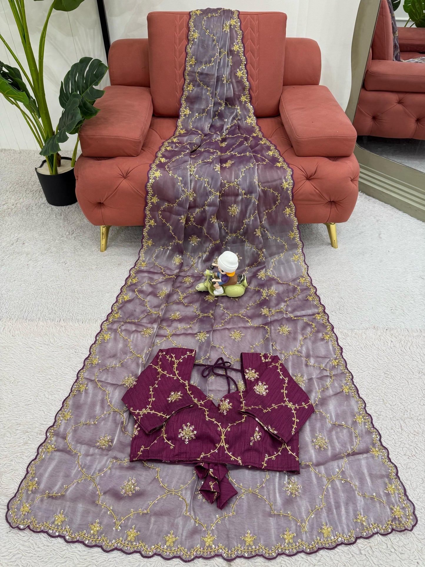 Function Wear Purple Color Heavy Jimmy Chu And Thread With Sequence Work Saree