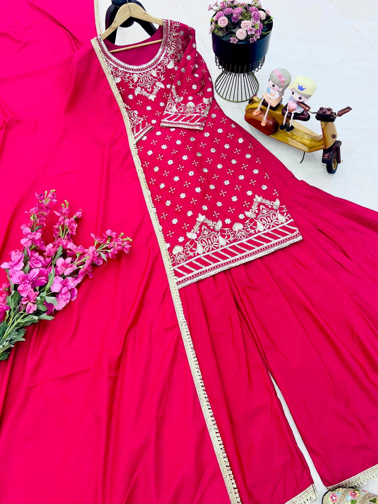 Occasion Wear Pink Color Embroidery With Sequin Work Beautiful Sharara Suit