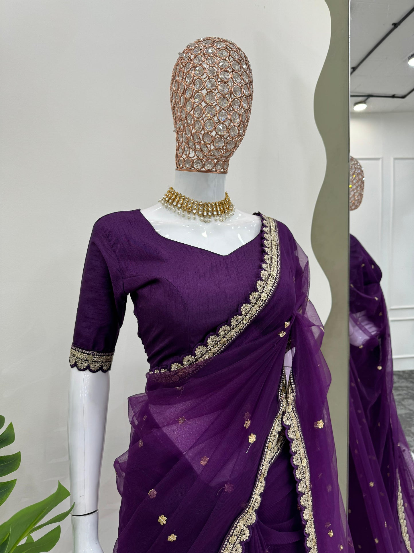 Party Wear Purple Color Soft Net Codding With Sequence Work Designer Saree