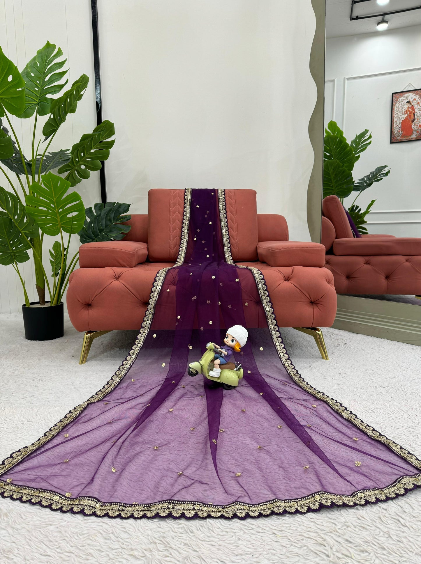 Party Wear Purple Color Soft Net Codding With Sequence Work Designer Saree