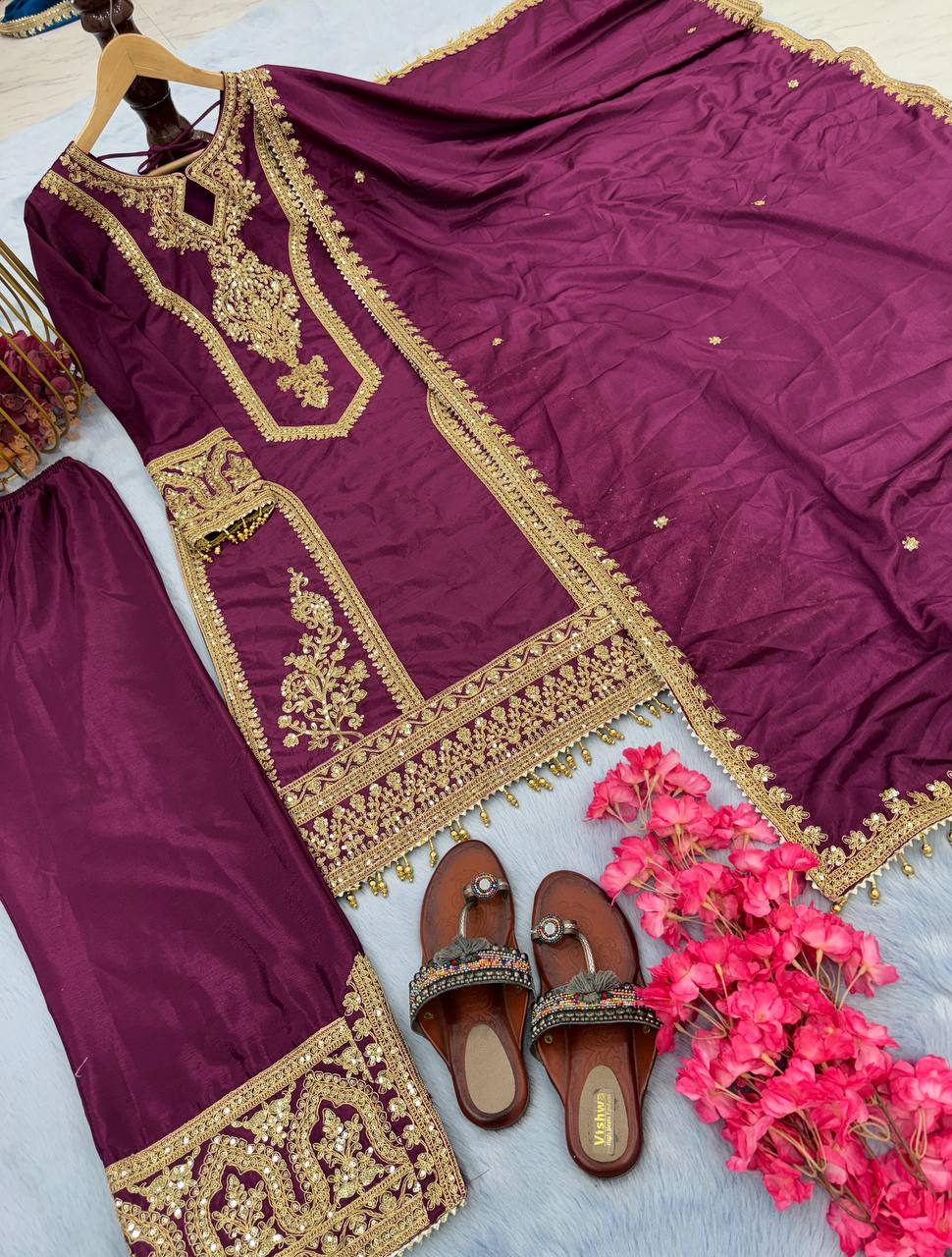 Innovative Wine Color With Work Salwar Suit