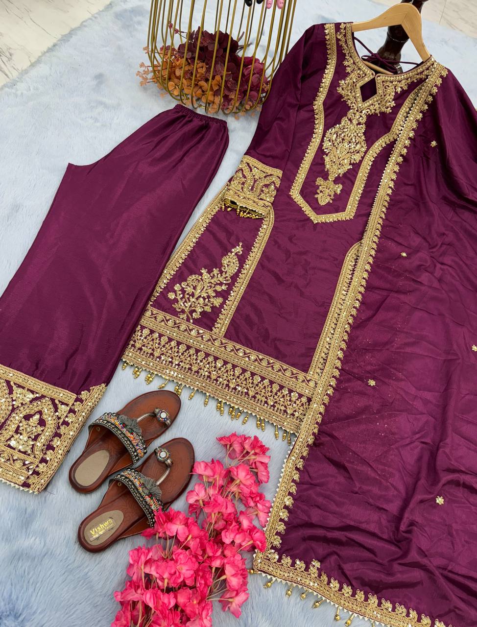 Innovative Wine Color With Work Salwar Suit