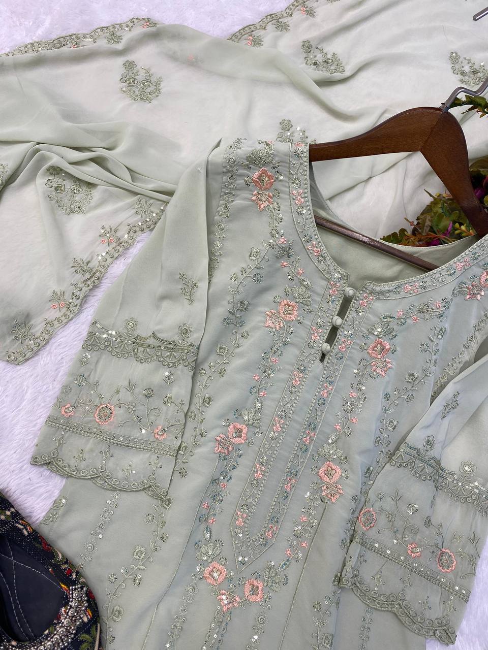 Gorgeous Thread Work Pista Green Color Salwar Suit