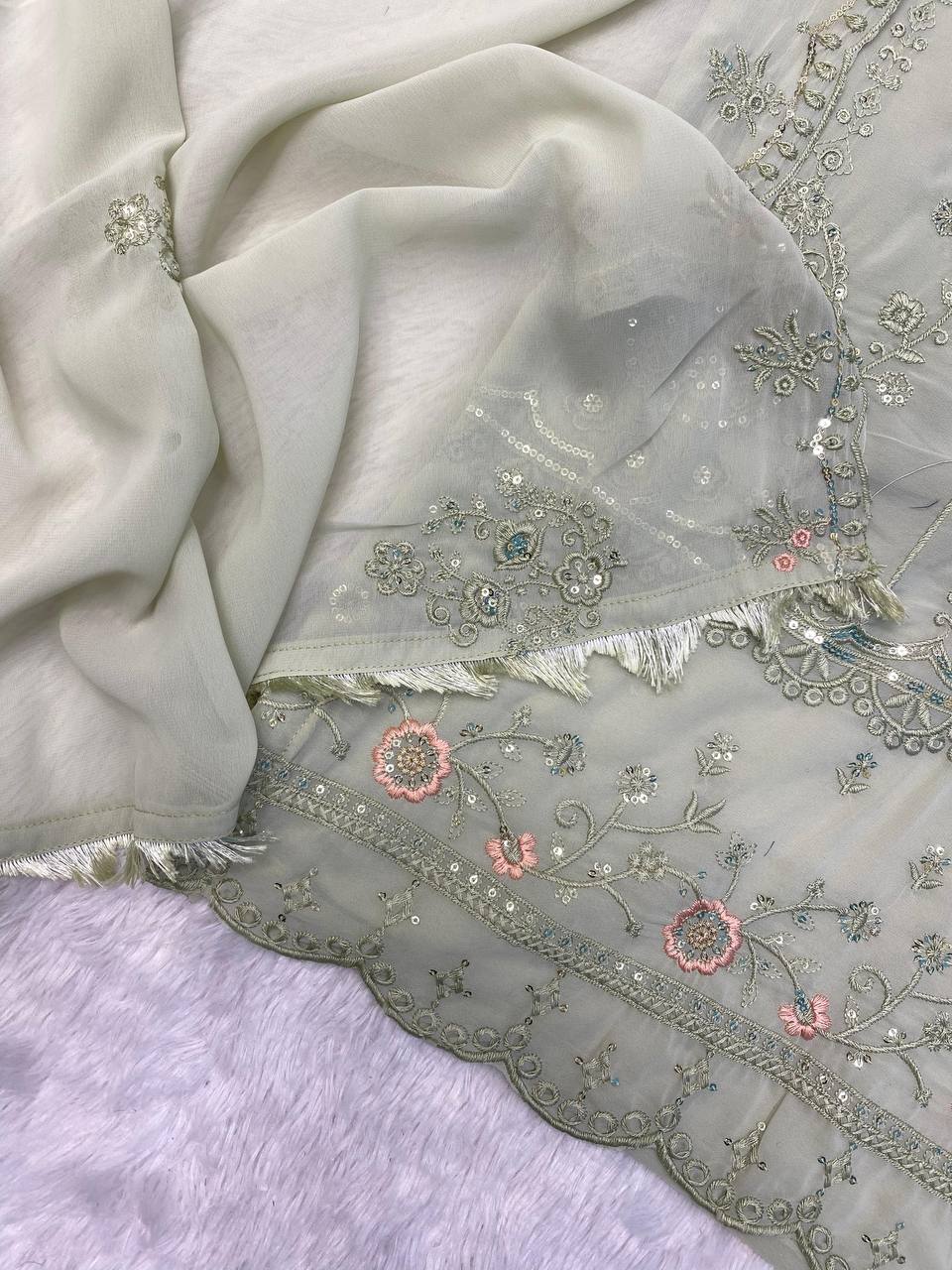 Gorgeous Thread Work Pista Green Color Salwar Suit
