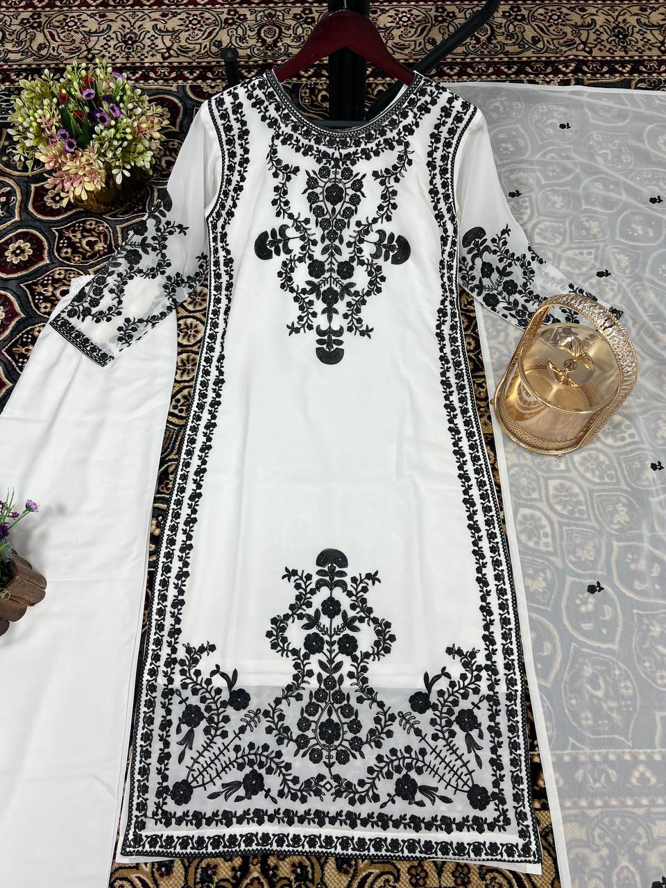 Marvelous White Color Thread Work Salwar Suit