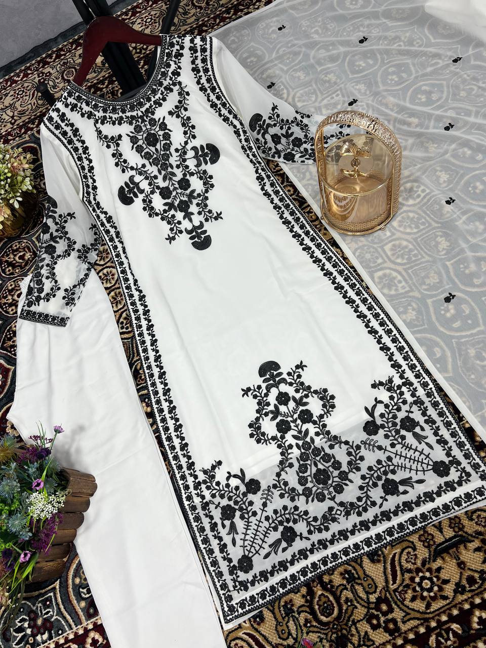 Marvelous White Color Thread Work Salwar Suit