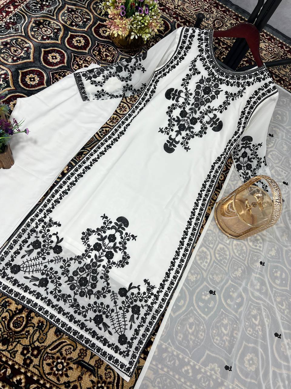 Marvelous White Color Thread Work Salwar Suit