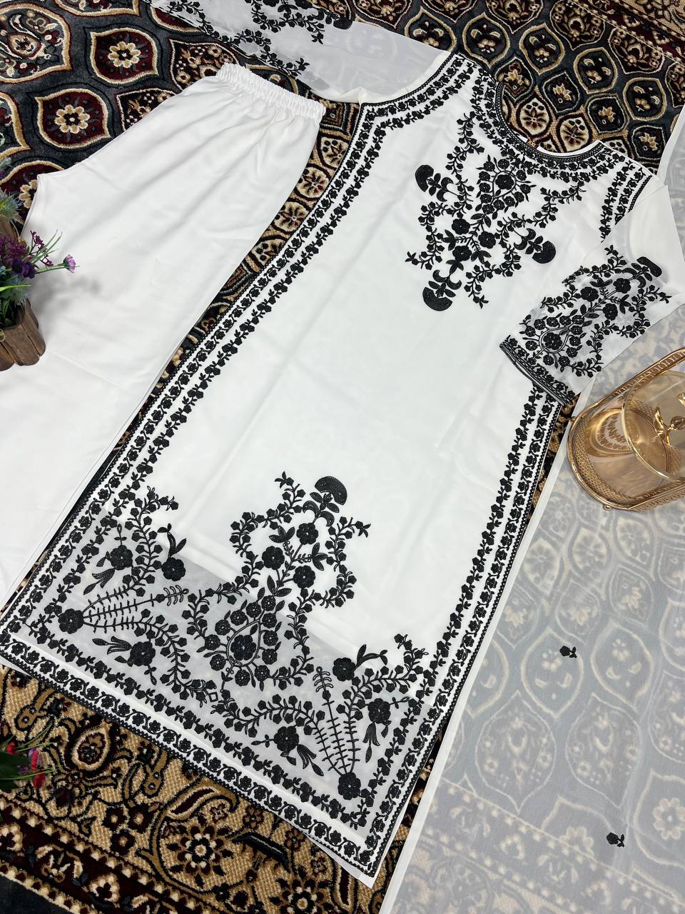 Marvelous White Color Thread Work Salwar Suit