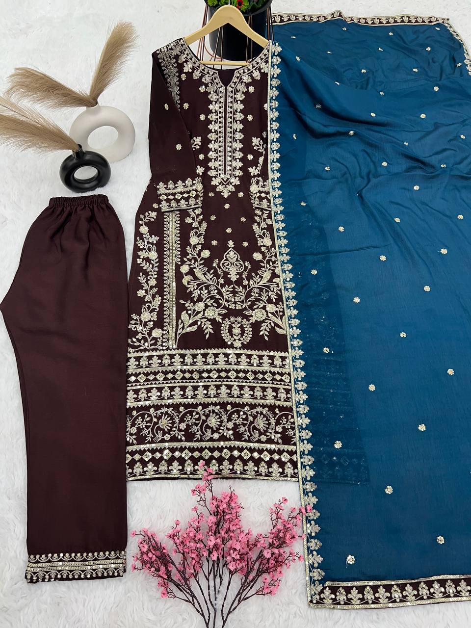 Eyes Catching Wine Color With Work Salwar Suit
