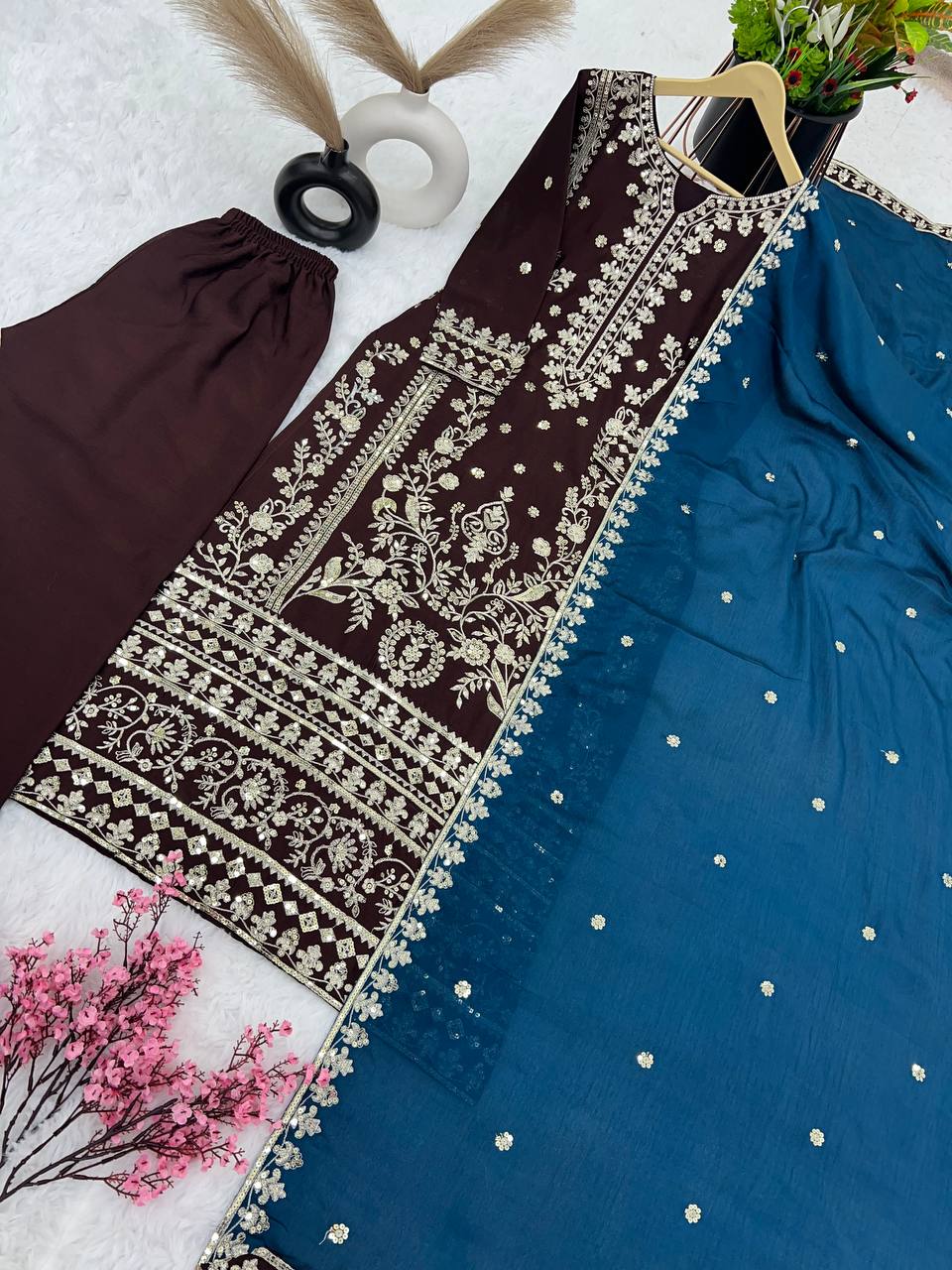 Eyes Catching Wine Color With Work Salwar Suit
