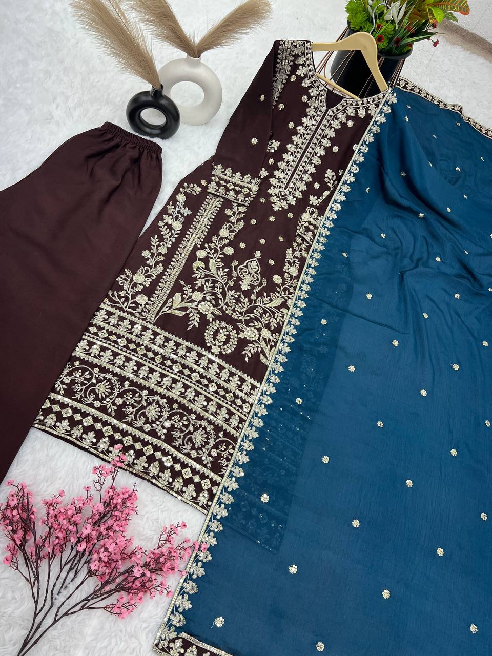 Eyes Catching Wine Color With Work Salwar Suit