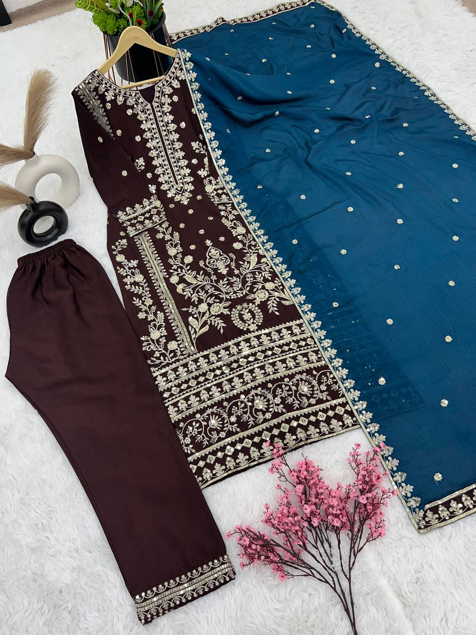 Eyes Catching Wine Color With Work Salwar Suit