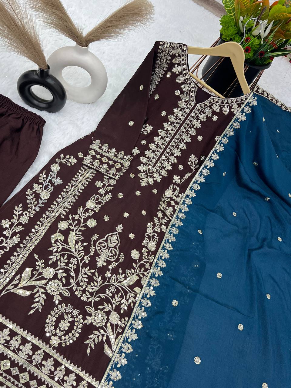 Eyes Catching Wine Color With Work Salwar Suit