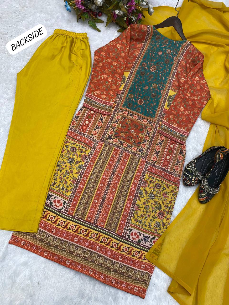 Attractive Yellow Color Multi Mirror Work Salwar Suit