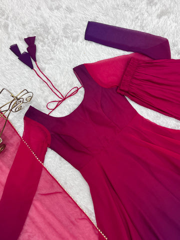 Awesome Dark Pink Color Heavy Pure Soft Faux Georgette Designer Anarkali Gown